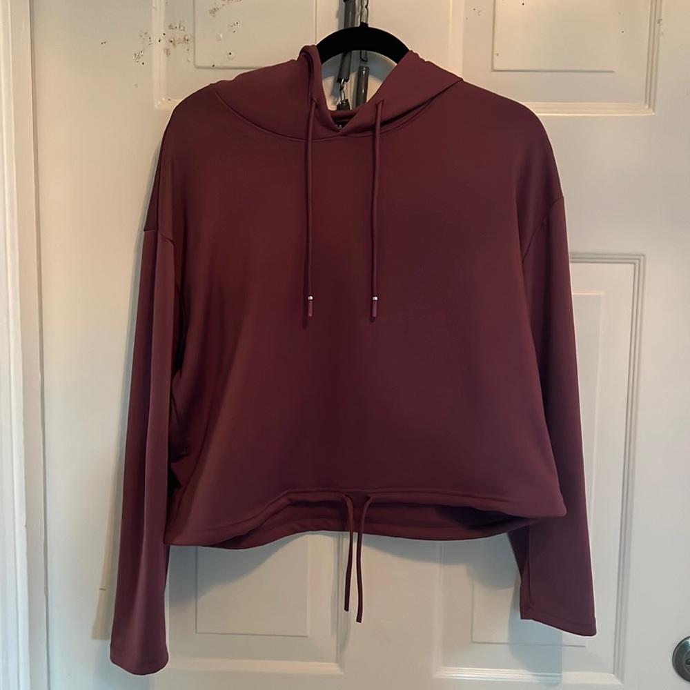 Medium, purple/mauve hoodie.